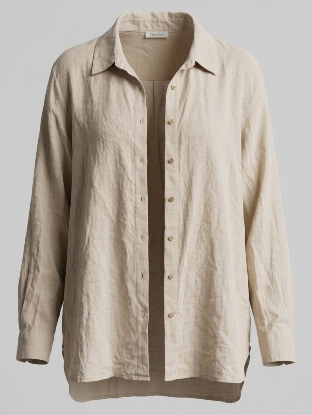 Calvin Klein Beige Long Sleeve Linen Capsule Minimalist Relaxed Women's Shirt 2x